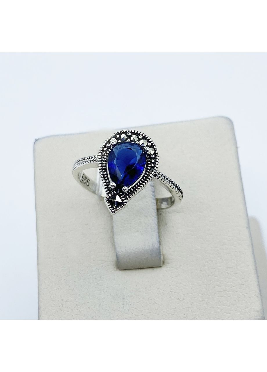 Кольцо серебряное с сапфиром и марказитом 17,5 2,34 г No Brand (370142714)