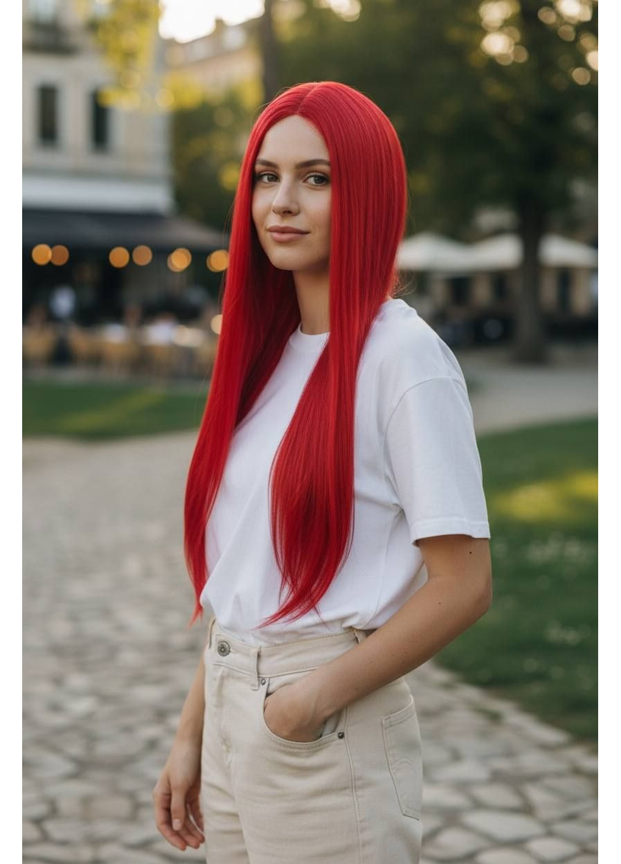 Парик Красные яркие прямые волосы No Brand (371929599)