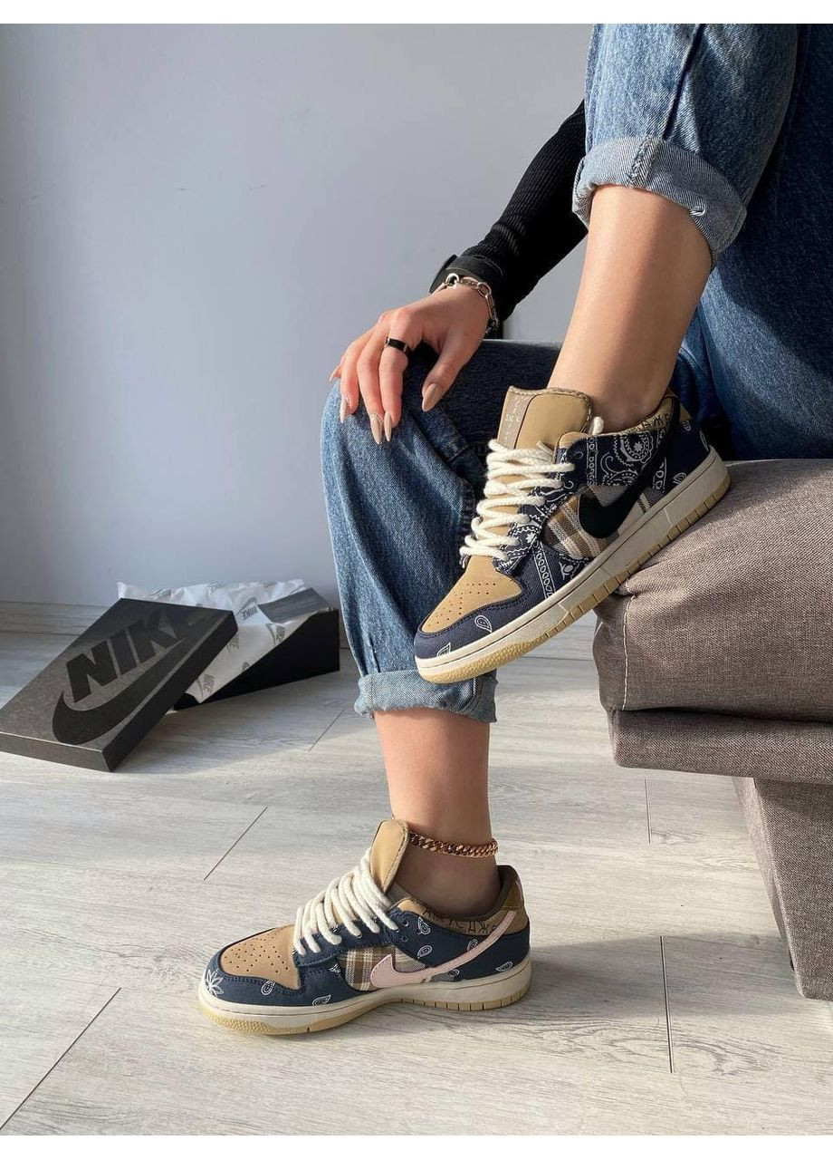 КРОССОВКИ ЖЕНСКИЕ NIKE SB DUNK LOW X TRAVIS SCOTT CACTUS JACK BROWN НАЙК СБ ДАНК No Brand чёрные демисезоны (367171239)