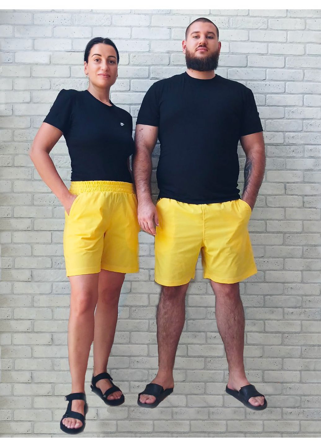 Жовті жіночі шорти короткі з кишенями бенгалін без підкладки No Brand (351855116)