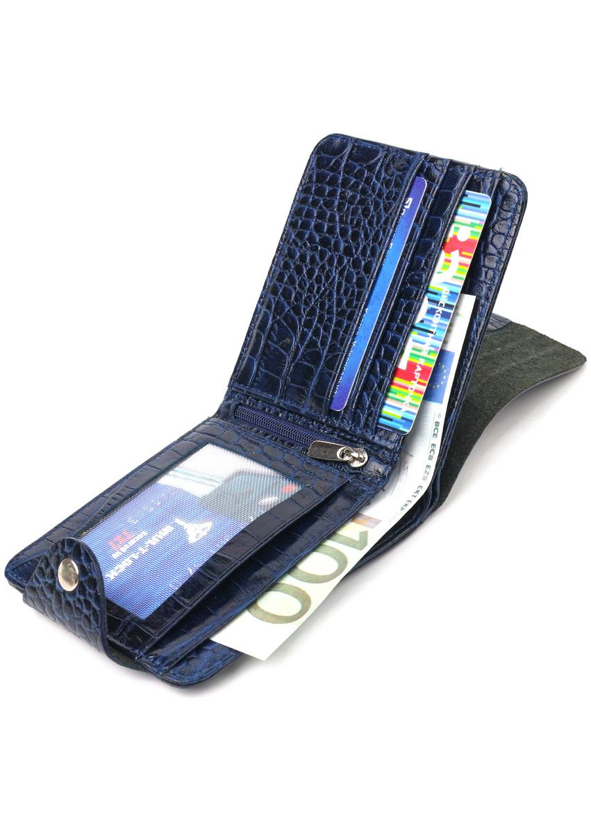 Стильне портмоне для чоловіків у два складення з натуральної фактурної шкіри з тисненням під крокодила 21577 Синє Canpellini (329149205)