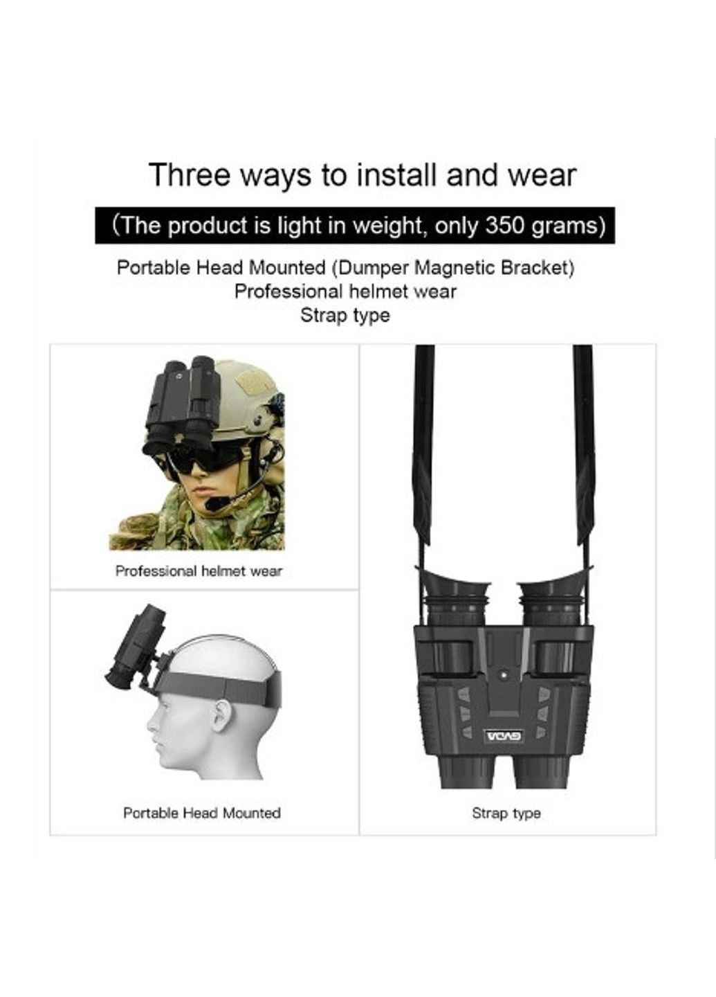 Бінокль нічного бачення GVDA918 (до 400м у темряві) з кріпленням на голову + на шолом FMA L4G24 No Brand (332636627)