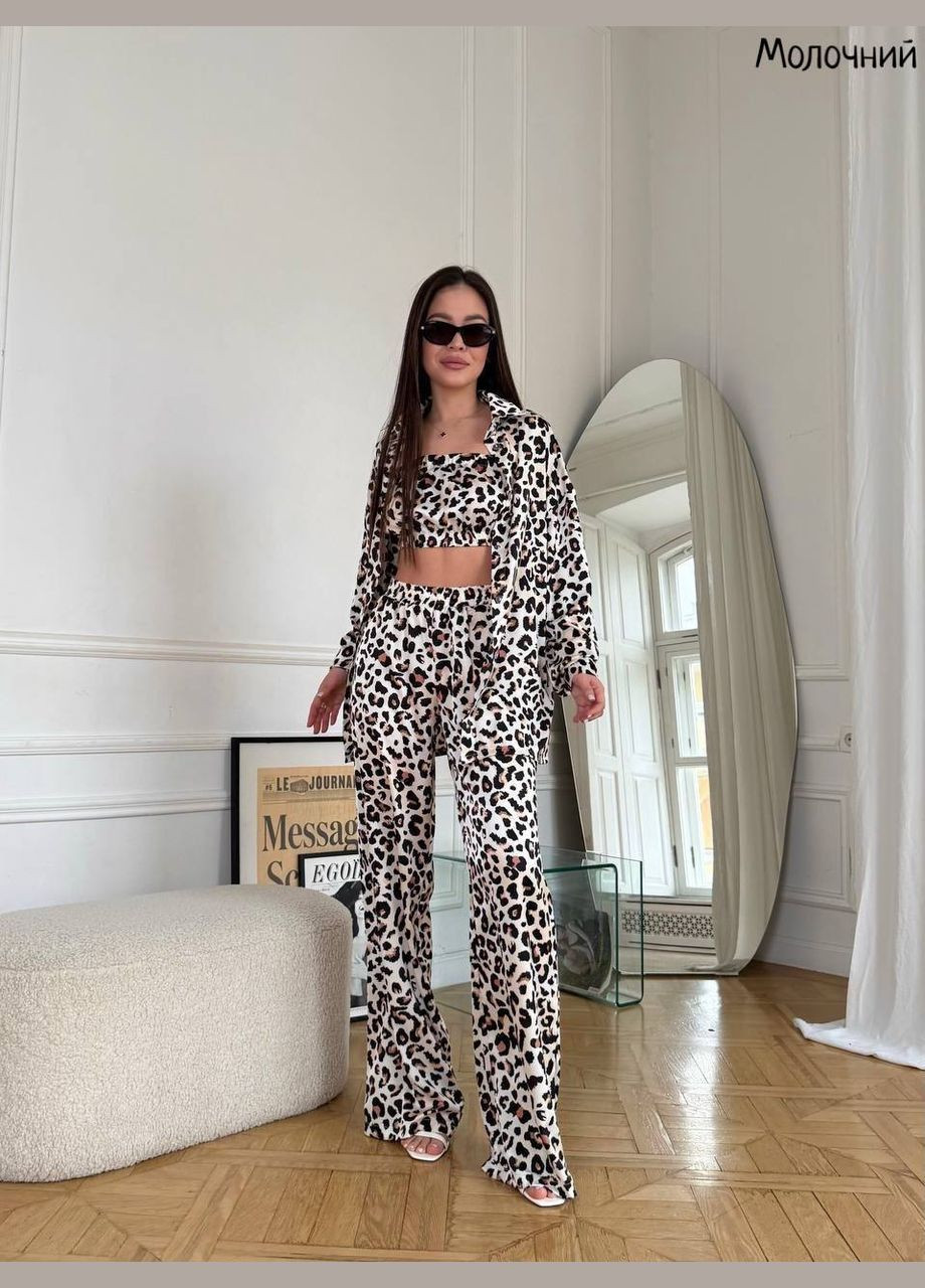 Костюм шовковий трійка турецький,топ,сорочка та штани No Brand (330981878)