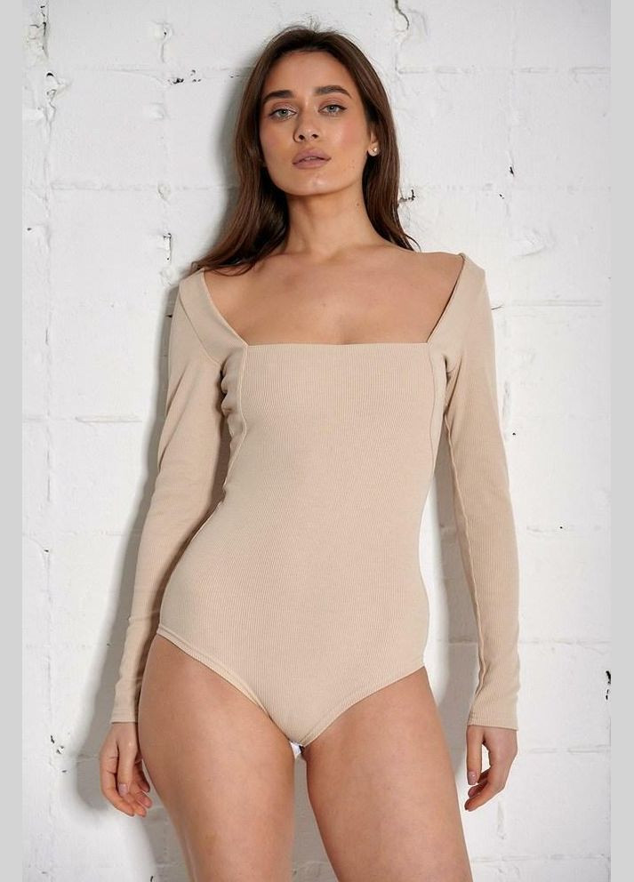 Боди женское в рубчик с квадратным вырезом бежевое MKAR46712-3 Modna KAZKA (336933778)