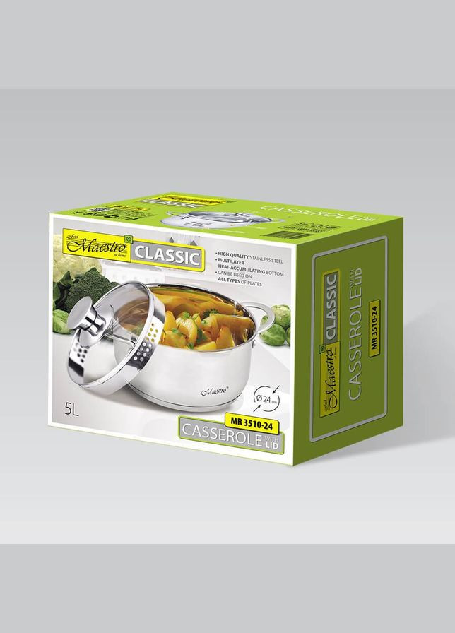 Кастрюля нержавейка с крышкой 24 см, 5 л (MR-3510-24) Maestro (334712892)