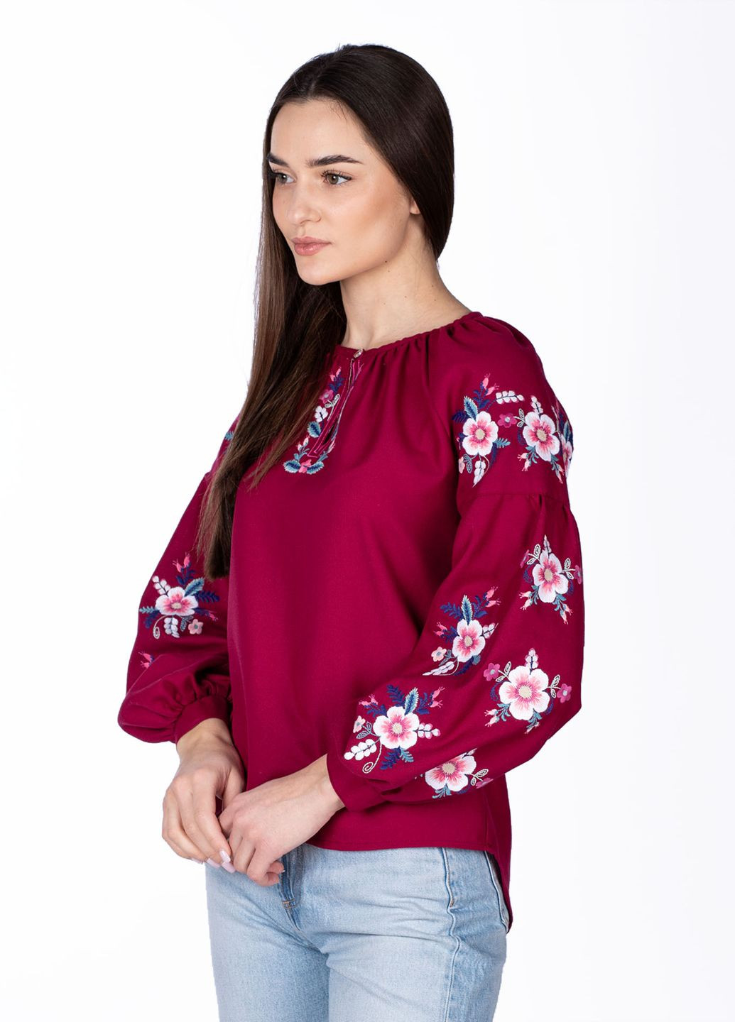 Бордовая блузка женская бордо Едельвіка узор цветочный хлопок, полиэстер (329165173)