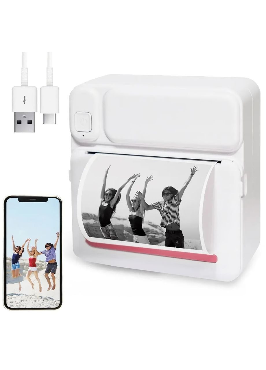 Мини-термопринтер детский портативный для печати с телефона принтер моментальной печати с Bluetooth + рулон термобумаги Розовый No Brand (360867182)