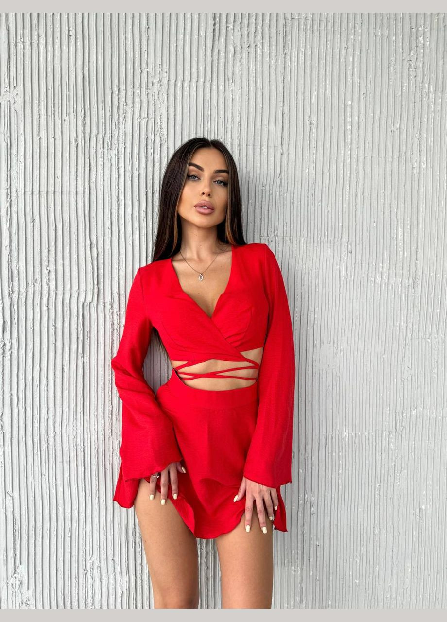 Жіночий костюм з топом на запах та спідницею міні MonCher (333801178)