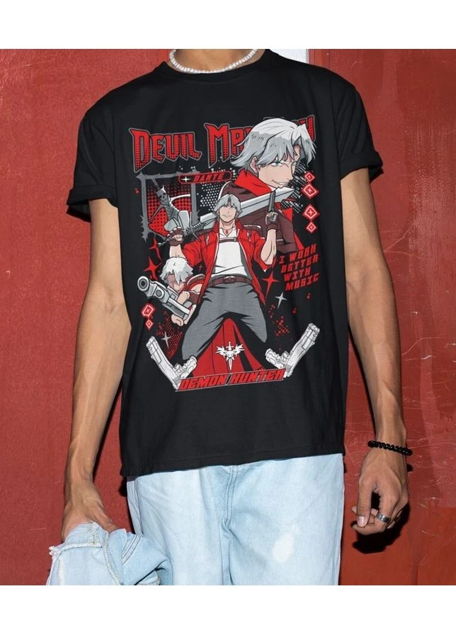 Черная футболка с аниме принтом devil may cry данте оверсайз (s/m/l) черный animej1059 No Brand