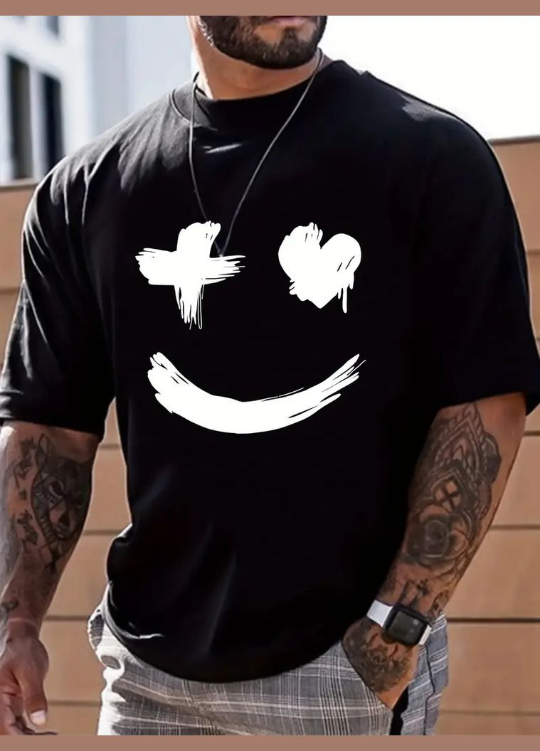 Комбінована модна чорна чоловіча оверсайз футболка з яскравим дизайном No Brand