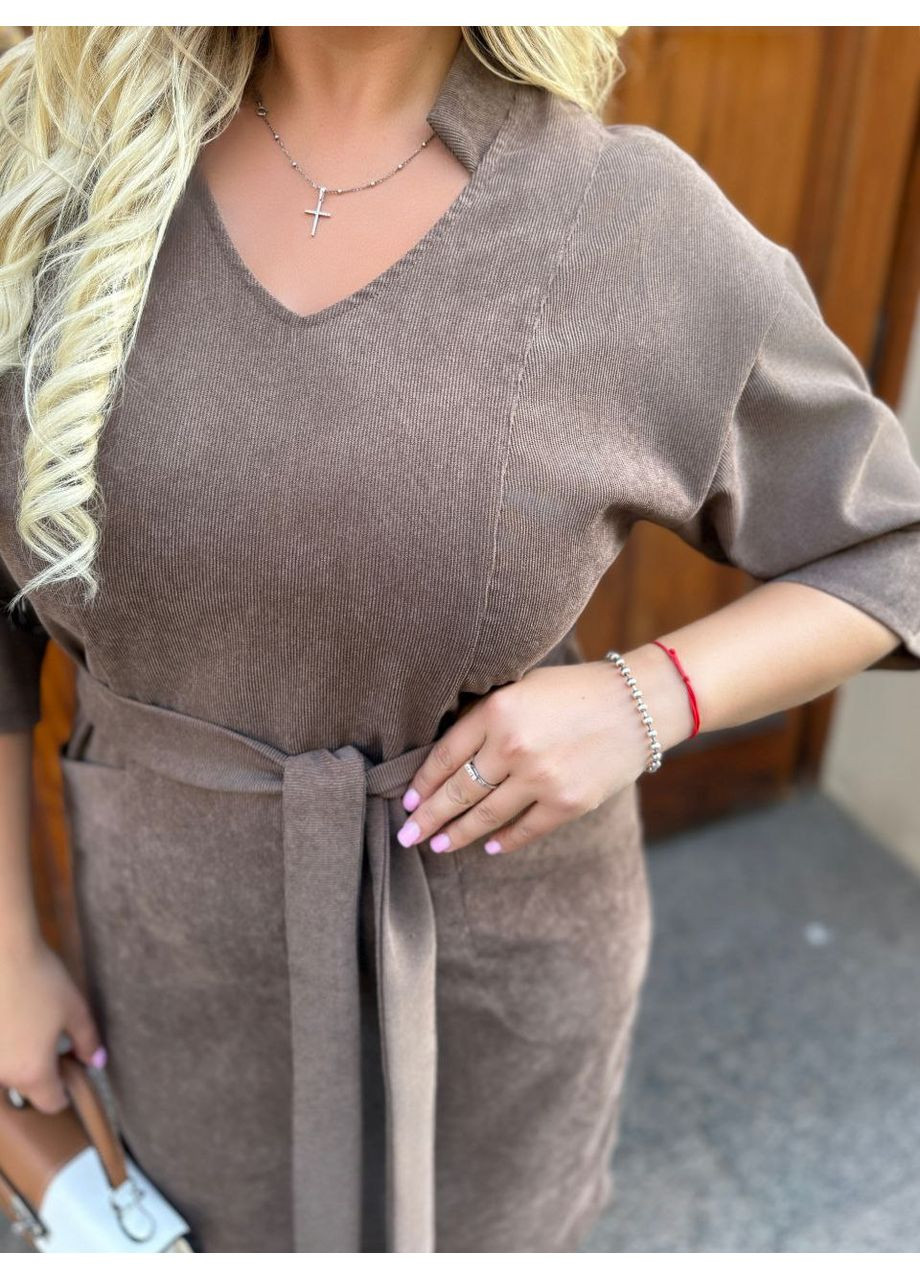 Кавова святковий, ділова жіноча сукня міді Style Point однотонна