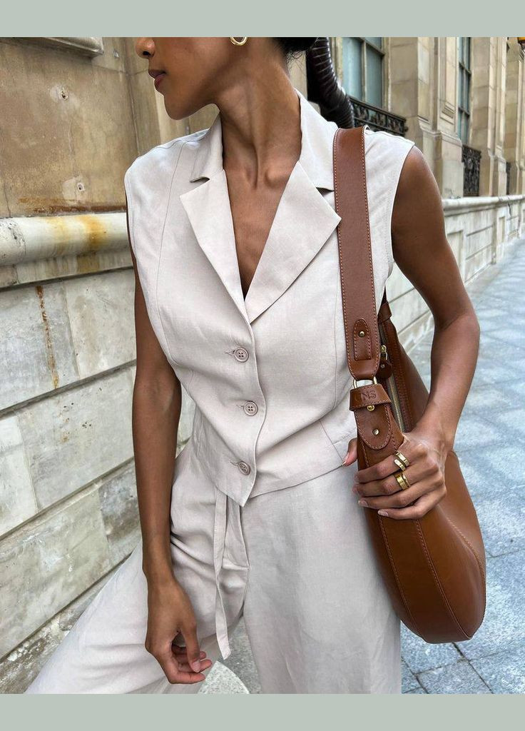 Костюм из натуральной ткани с укороченным жилетом и брюками палаццо Adelante (335013597)