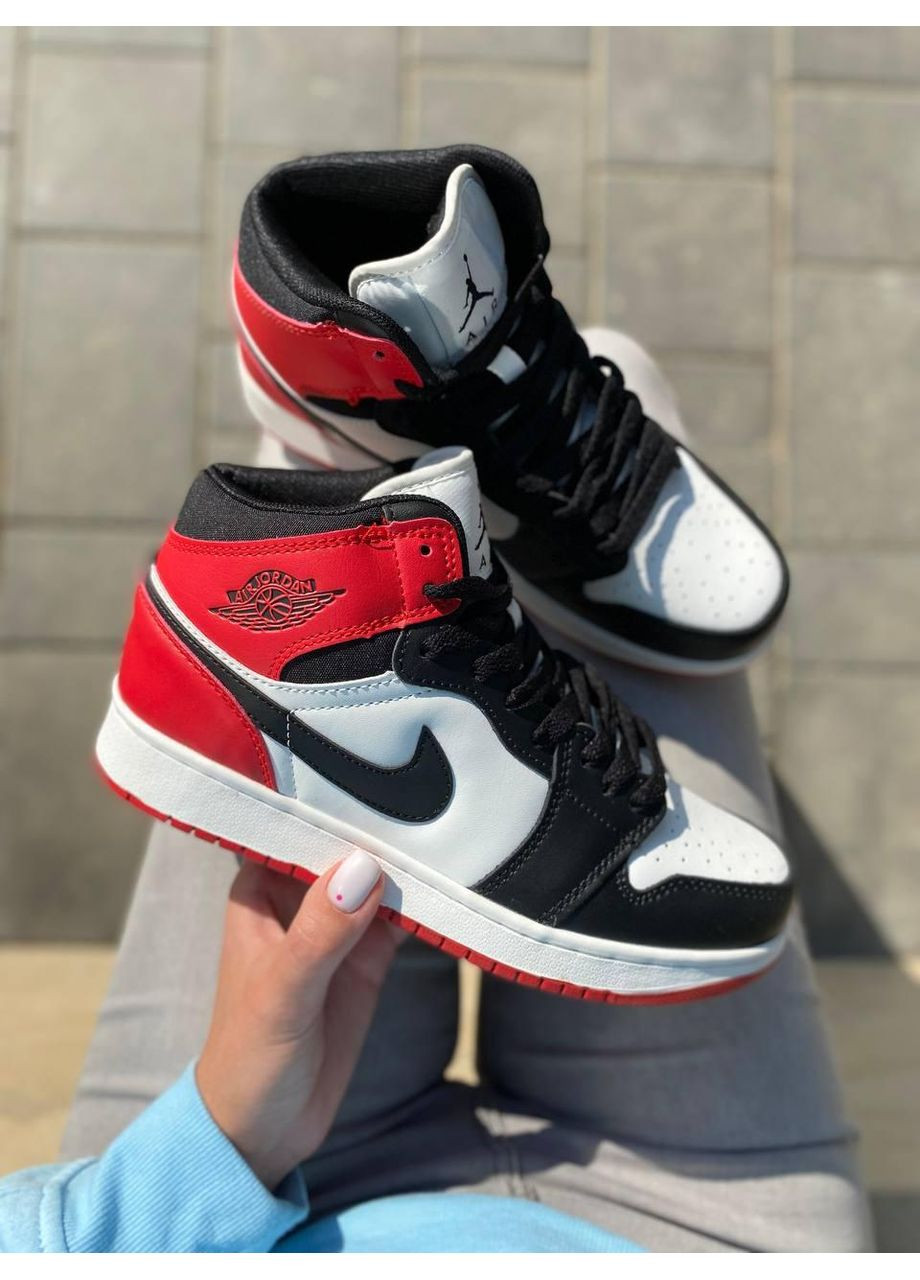 КРОСІВКИ ЖІНОЧІ NIKE AIR JORDAN 1 RETRO HIGH BLACK WHITE RED V2 НАЙК АІР ДЖОРДАН No Brand чорні демісезони (369390516)