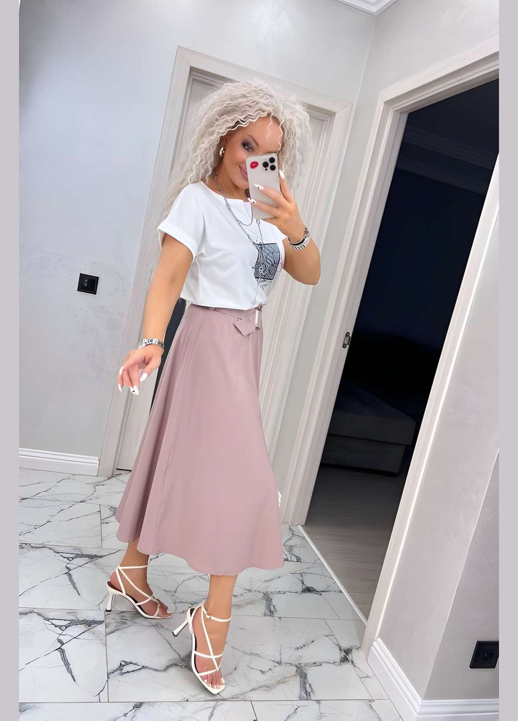 Спідниця +пояс жіноча довга міді 42-56 графіт (темно-сірий) No Brand (332770527)