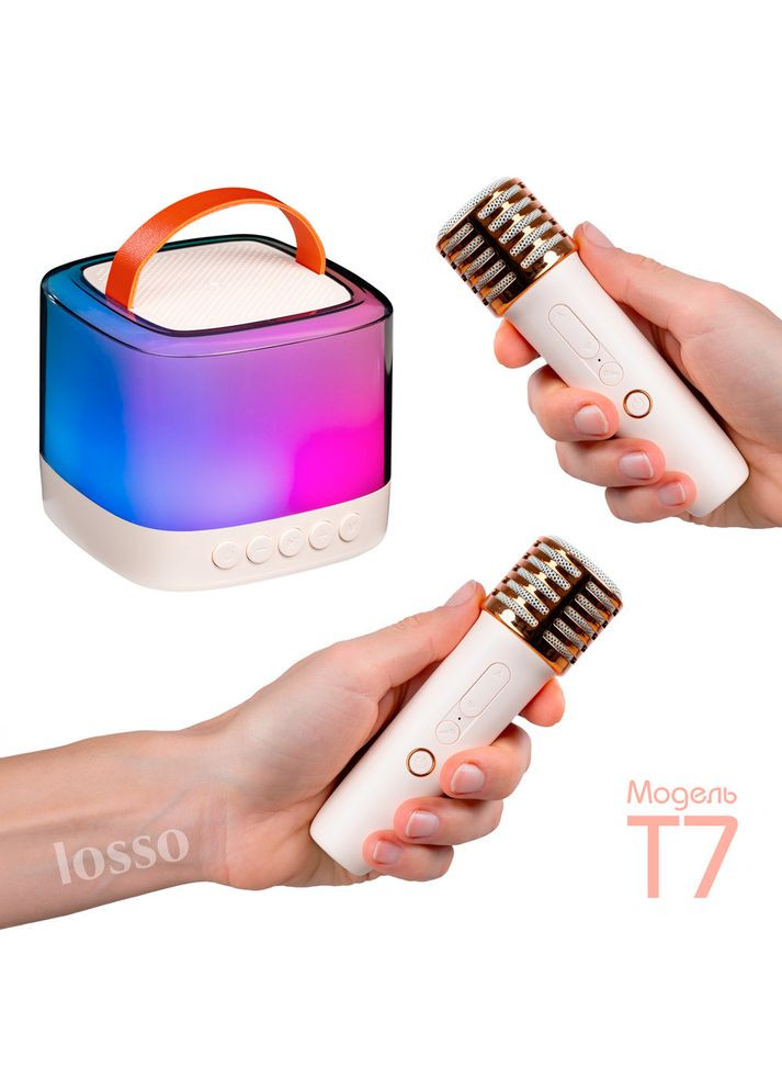 Караоке микрофон с колонкой T7 Double беспроводной белый Losso (327041489)