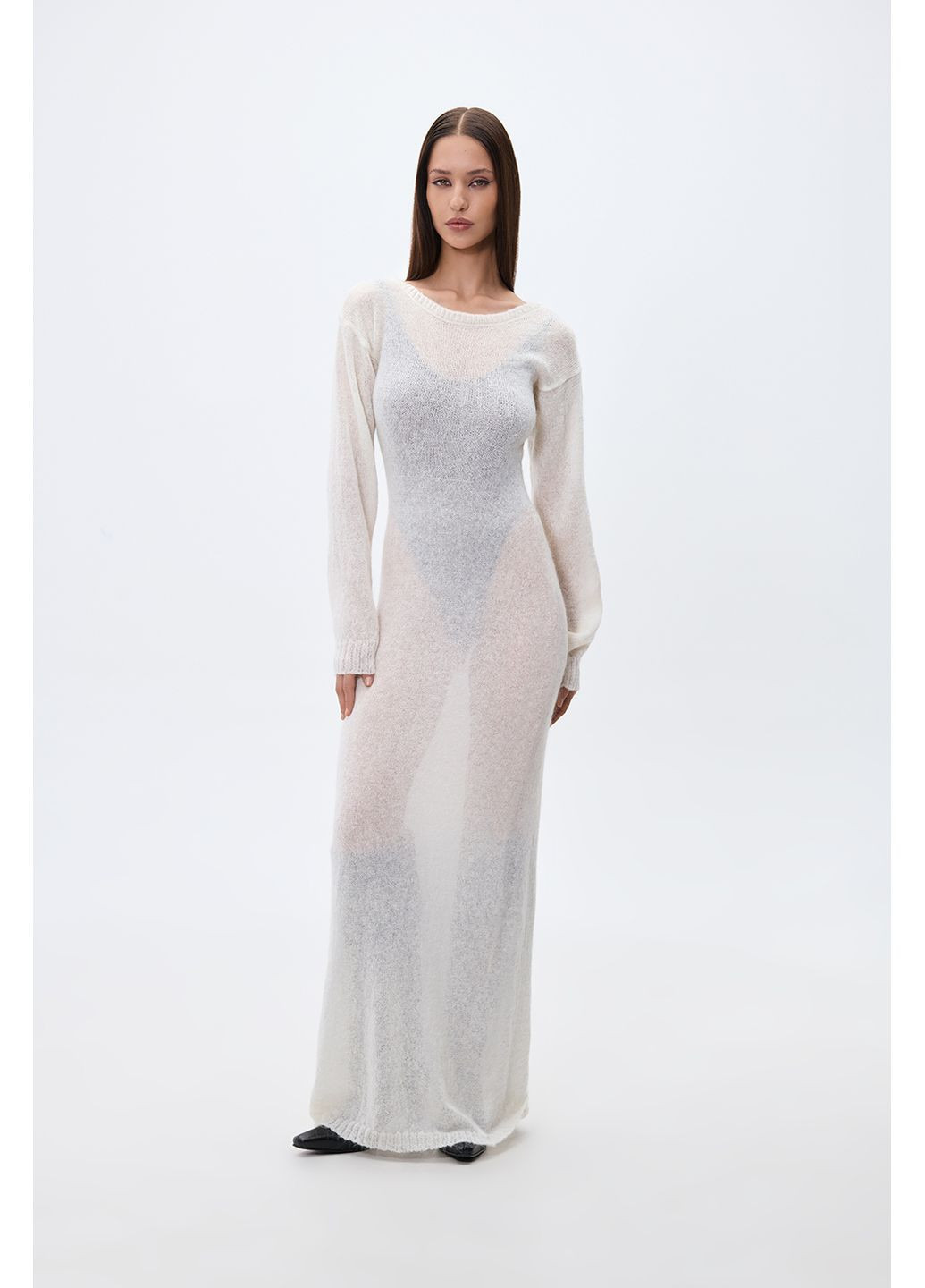 Молочное платье макси вязаное m-l молочный 2114 Papaya