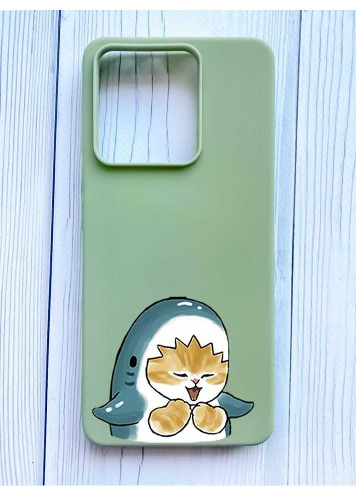 Матовий оливковий чохол на Xiaomi Redmi Note 13 Pro 5G Котик акула (принт 376) Creative (355393529)