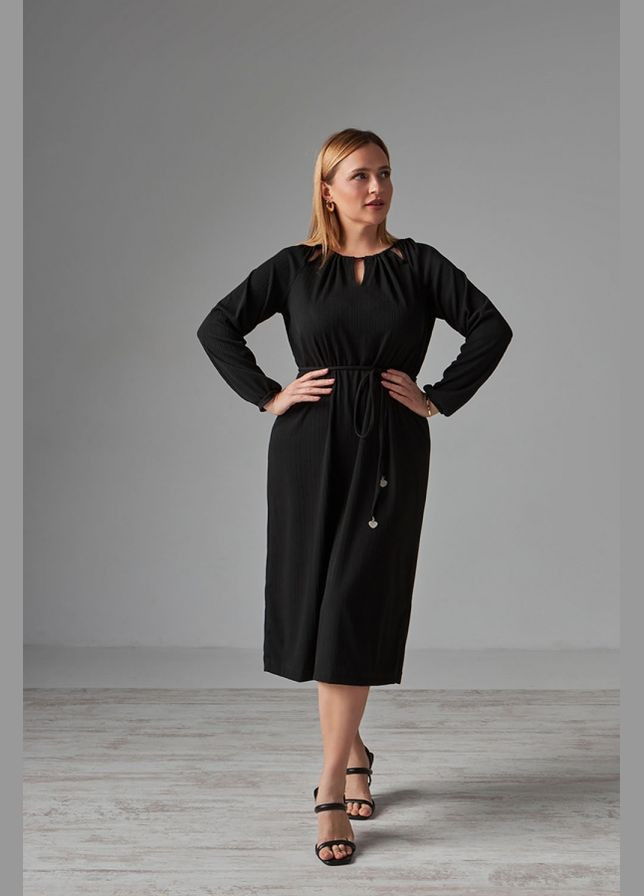 Черное повседневный удлиненное женское платье из трикотажной ткани в рубчик (1797) Triko Bakh