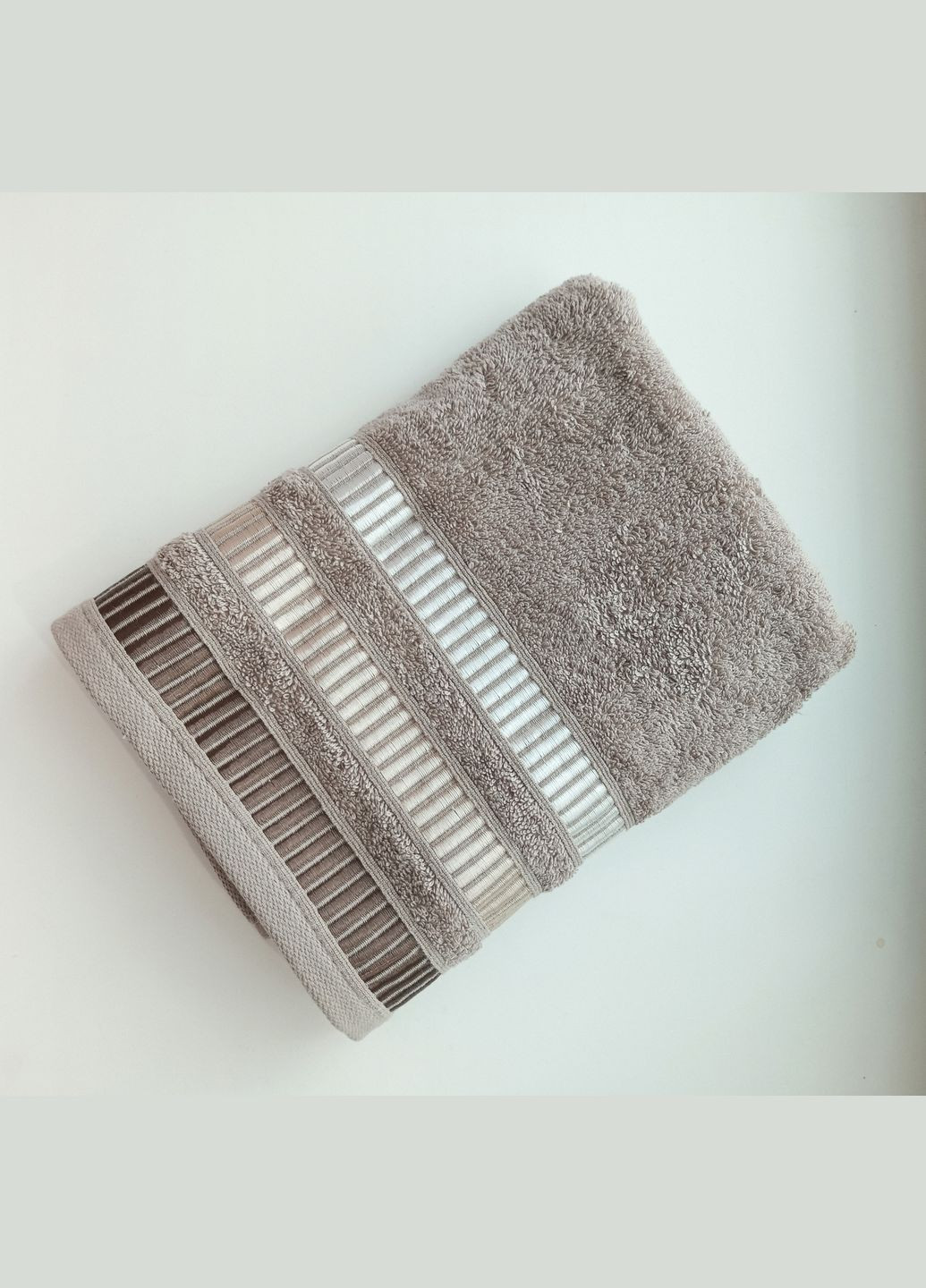 Полотенце махровое гладкокрашенное бордюр Элеганс 50х90 Катруся однотонный бежевый