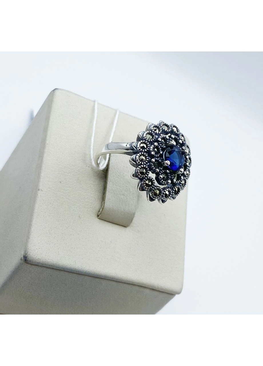Каблучка срібна з сапфіром та марказитом 17 5,05 г No Brand (382675564)