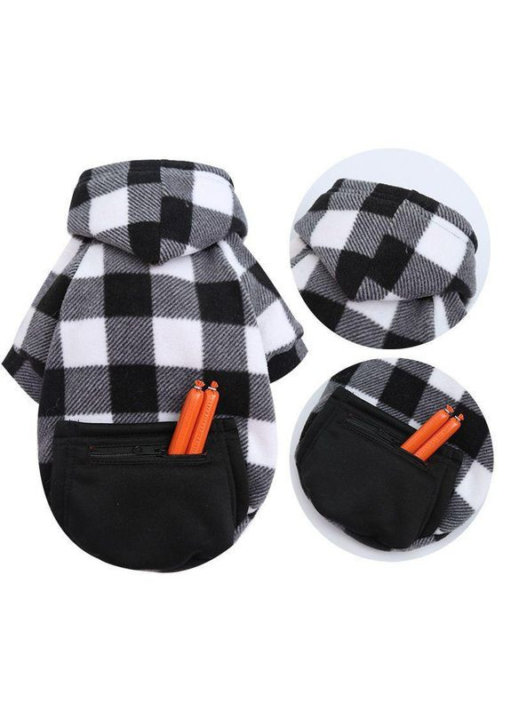 Худи для котов и кошек с карманом Pet Style "Сосиска" Чернобелая клетка XS No Brand - (323237310)