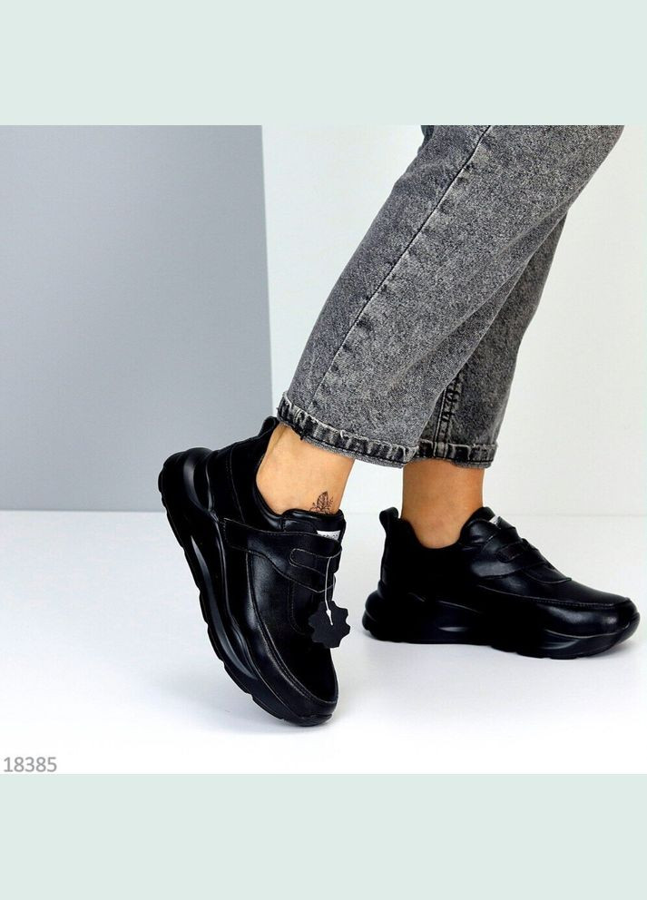 Черные кожаные женские кроссовки, кроссовки на липучках Yimeili Mystery чёрные демисезоны (300859336)