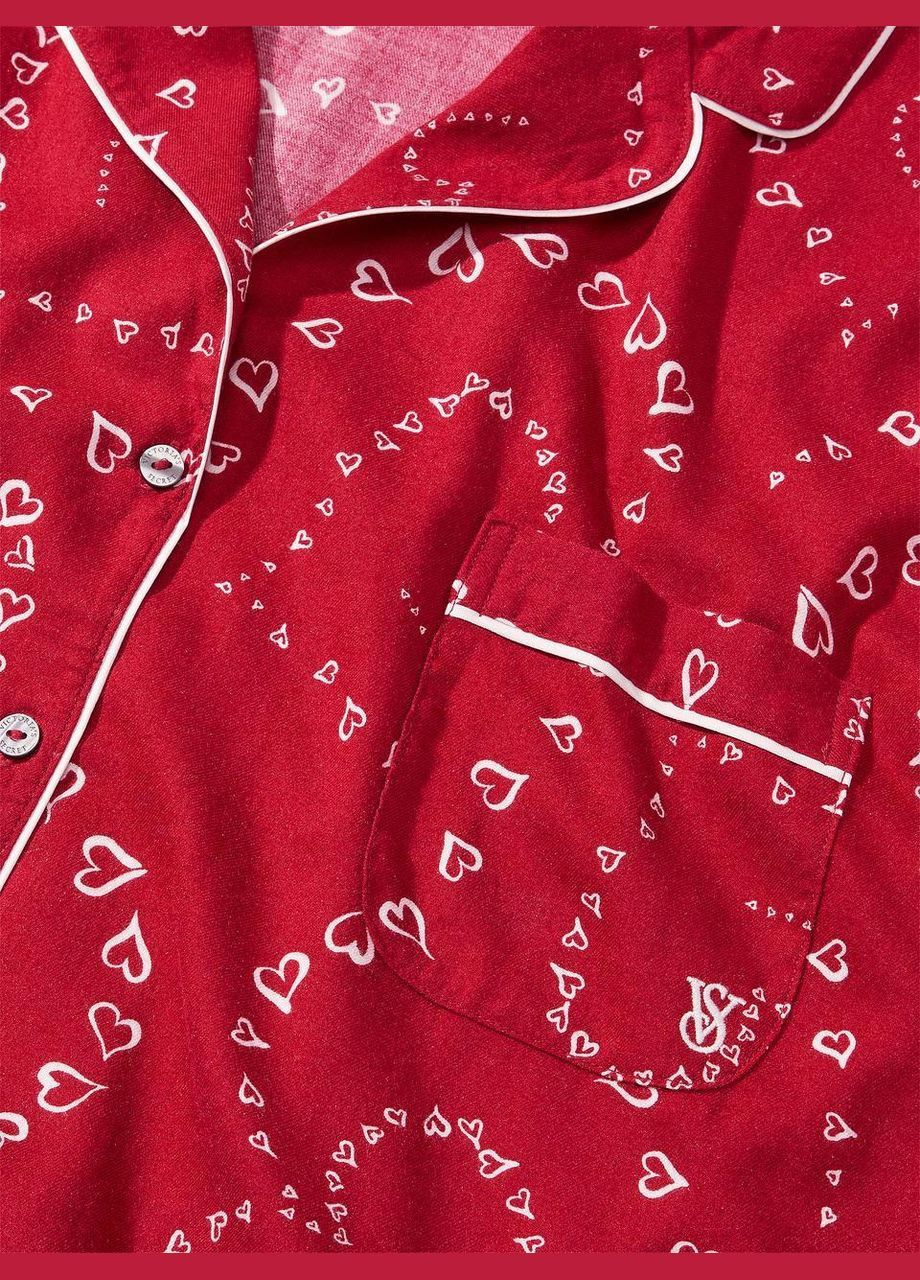 Красная всесезон женская пижама (штаны+рубашка) flannel long pajama xl red swirl heart Victoria's Secret