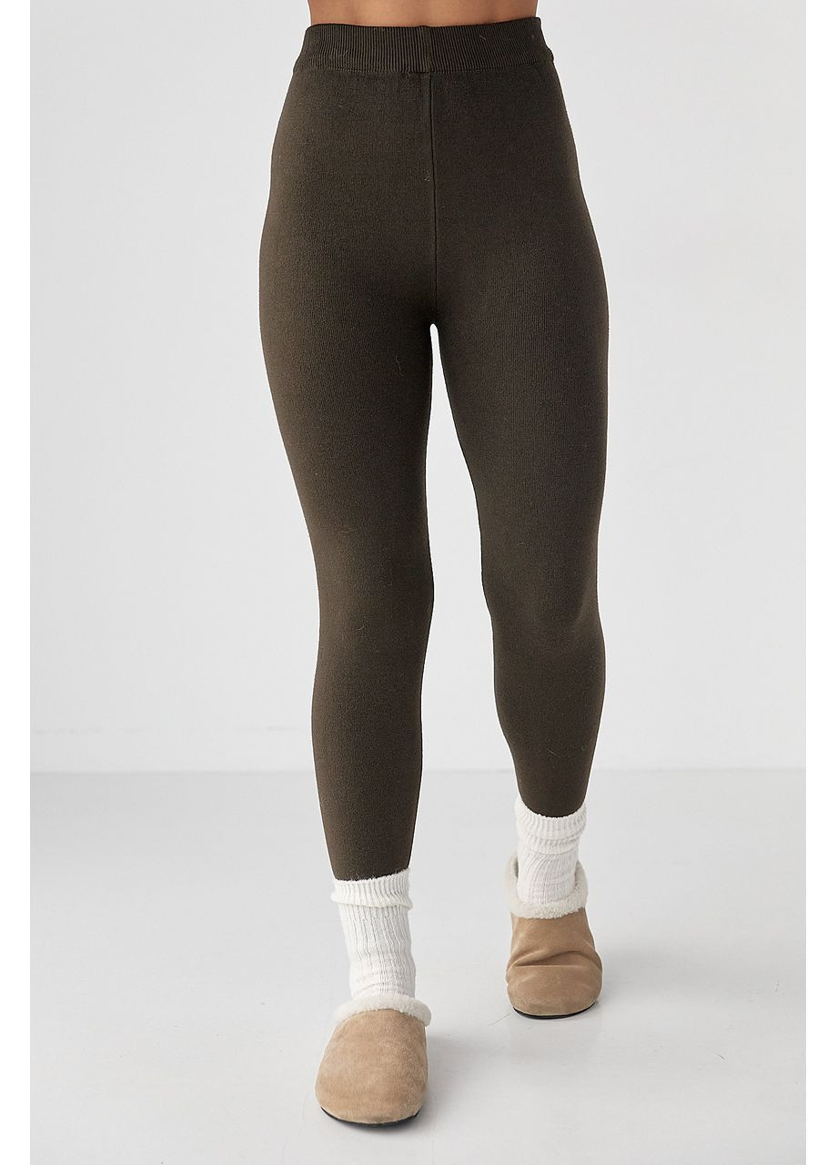 Коричневые зимние трикотажные лосины с начесом Lurex