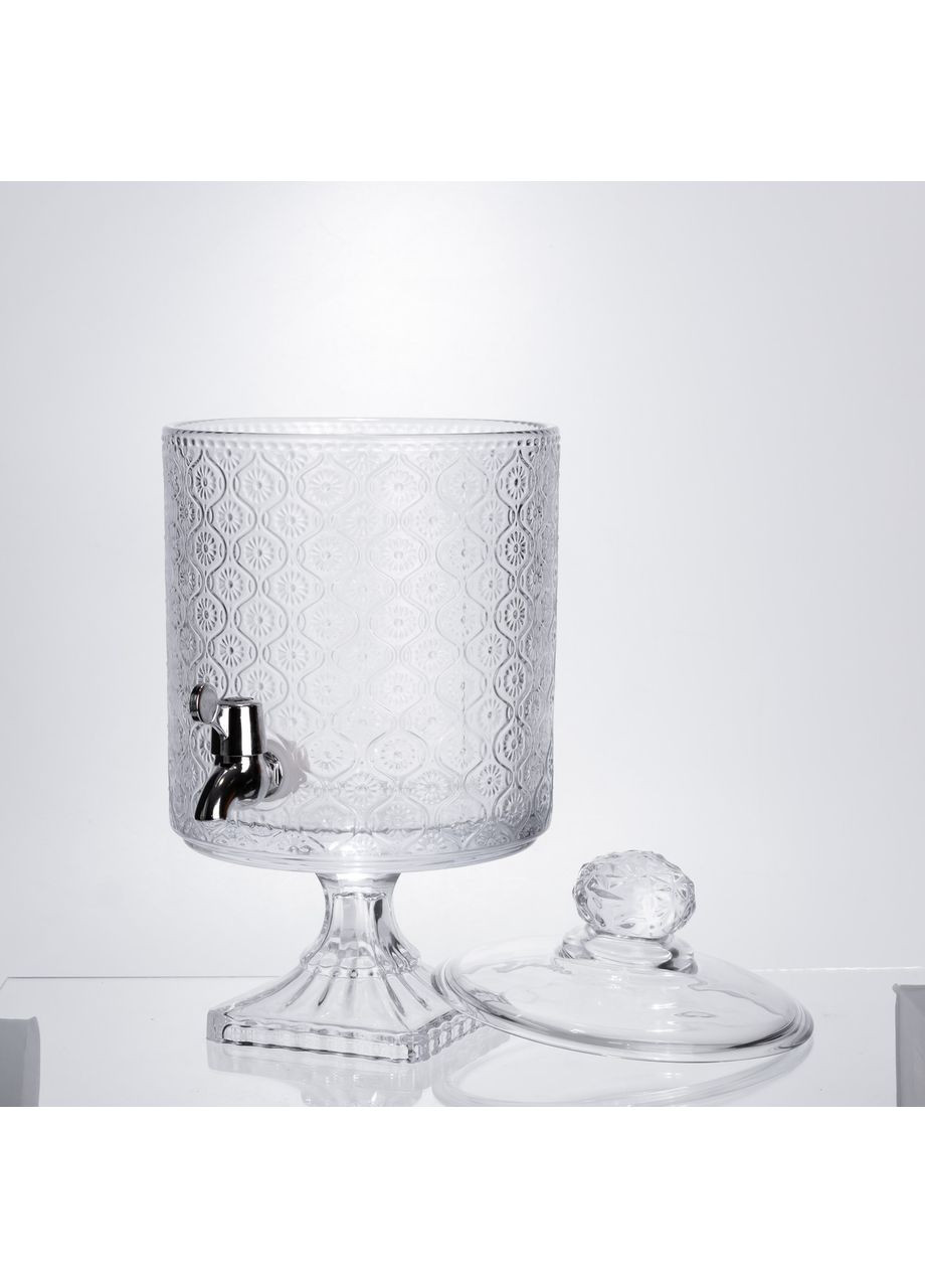 Лимонадниця з краном на підставці скляна 4.5 л лимонадник 39 см прозорий HP-19-3045-7 Yiwu (369446726)