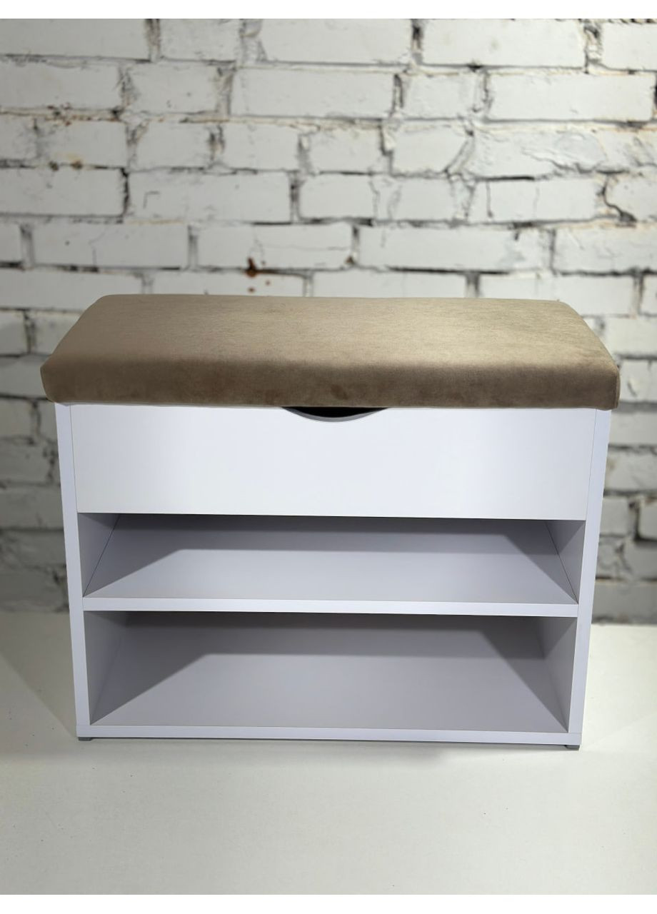 Банкетка для обуви в прихожую. Верхняя часть открывается. ДСП в белом. Ткань какао. Шириной 80см. No Brand (369559602)