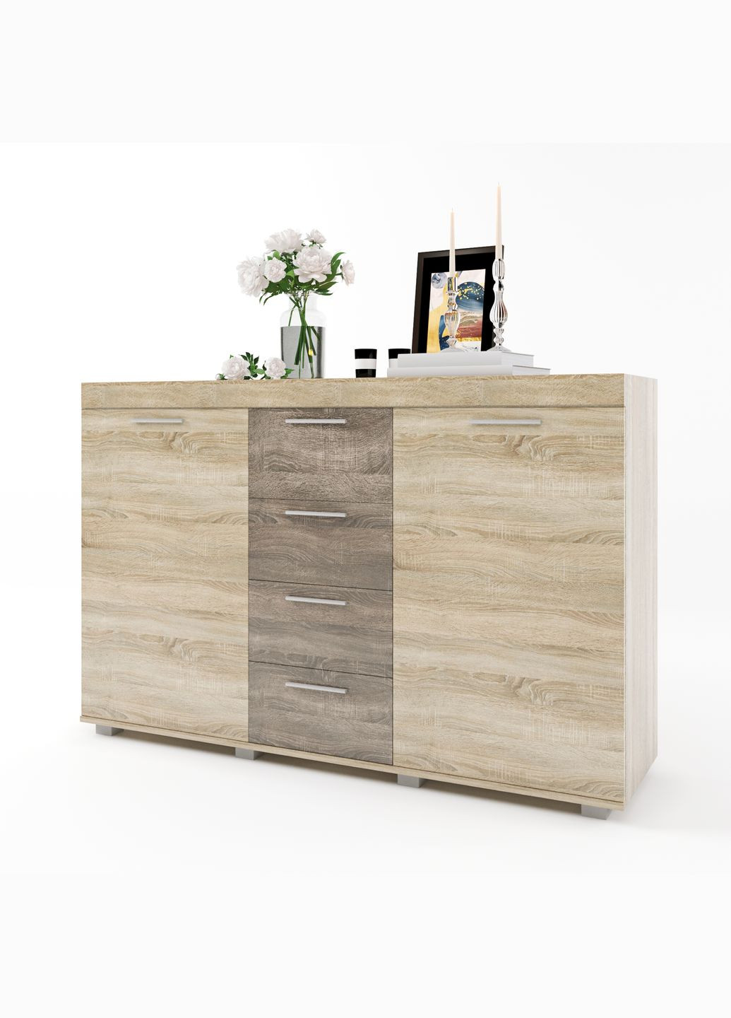 Большой комод К-7 Великобритания 140х38х92 сонома/трюфель (телескопические) (EVR-2474) Еверест (324066600)