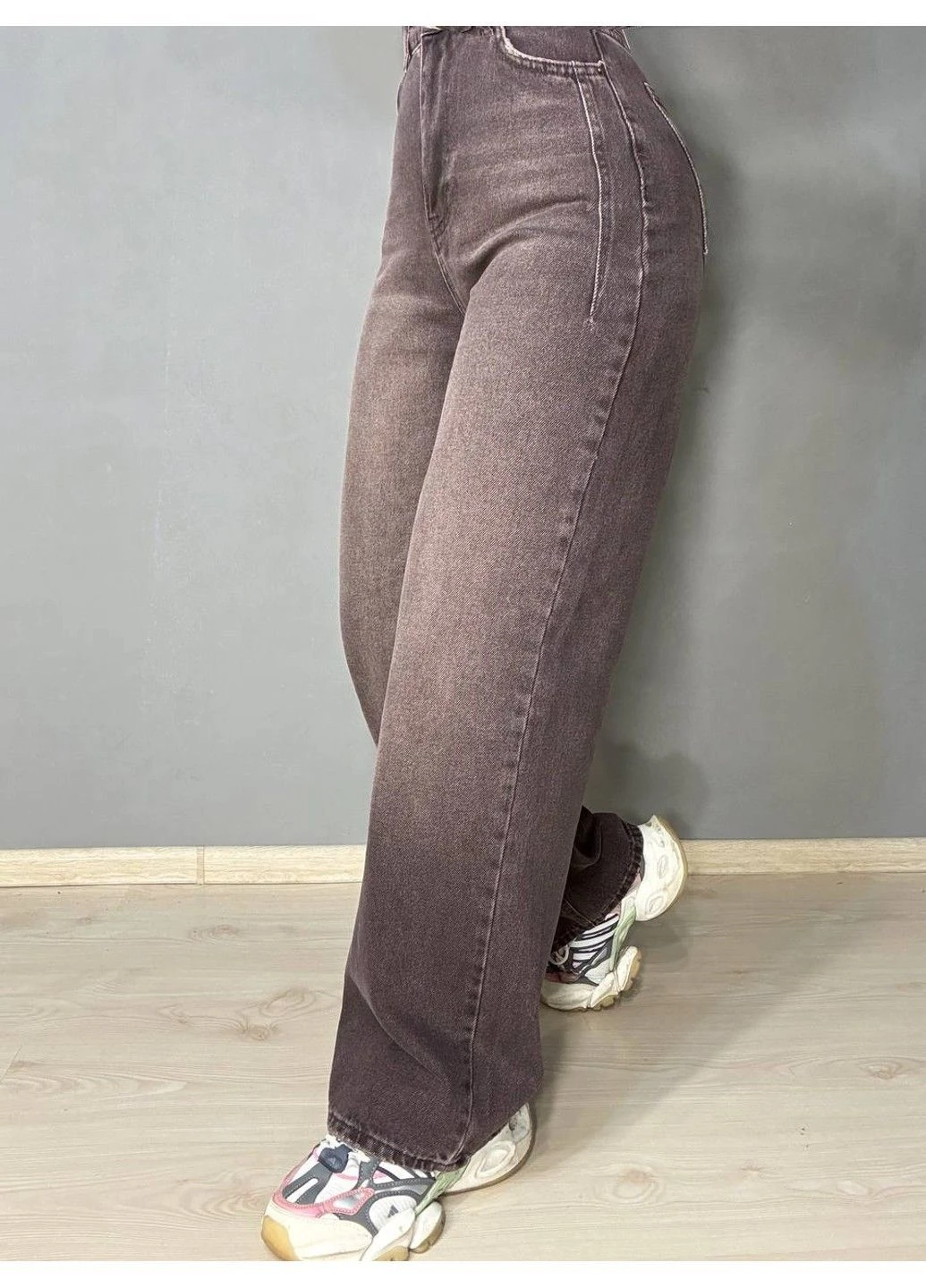 Джинсы женские 2499-2 WIDE LEG палаццо с выточками коричневые Its Basic - (376447644)