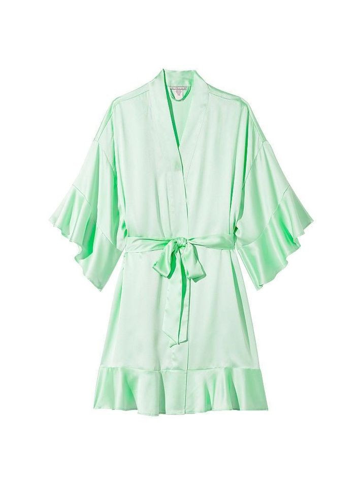 Женский сатиновый халат Satin Flounce Robe X/S мятный Victoria's Secret (292252714)