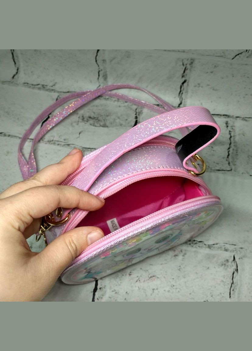 Сумочка дитяча для дівчинки лакова з ремінцем Стіч з блискітками 15х13х5 см Рожева No Brand (333832369)