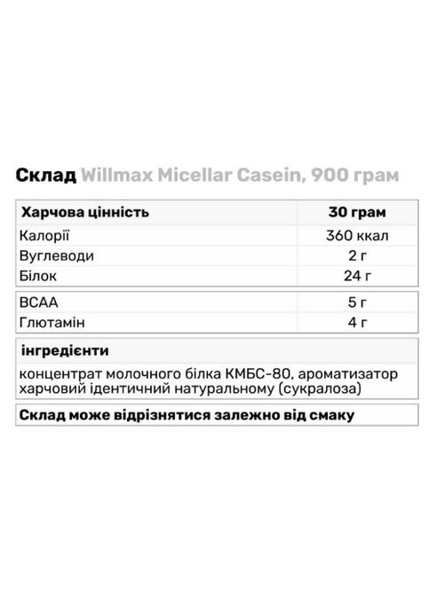 Micellar Casein 900 g /30 servings/ Chocolate Willmax (299638688)