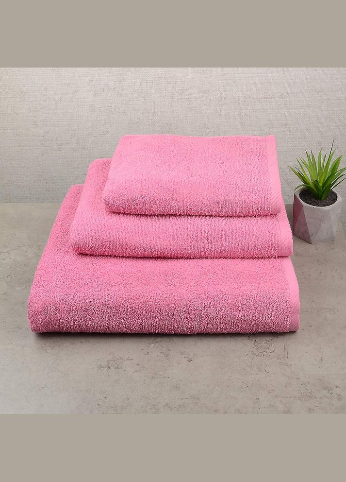 Набір махрових рушників 3шт 40х70см, 50х90см, 70х140см 400г/м2 (Рожевий) GM Textile рожевий