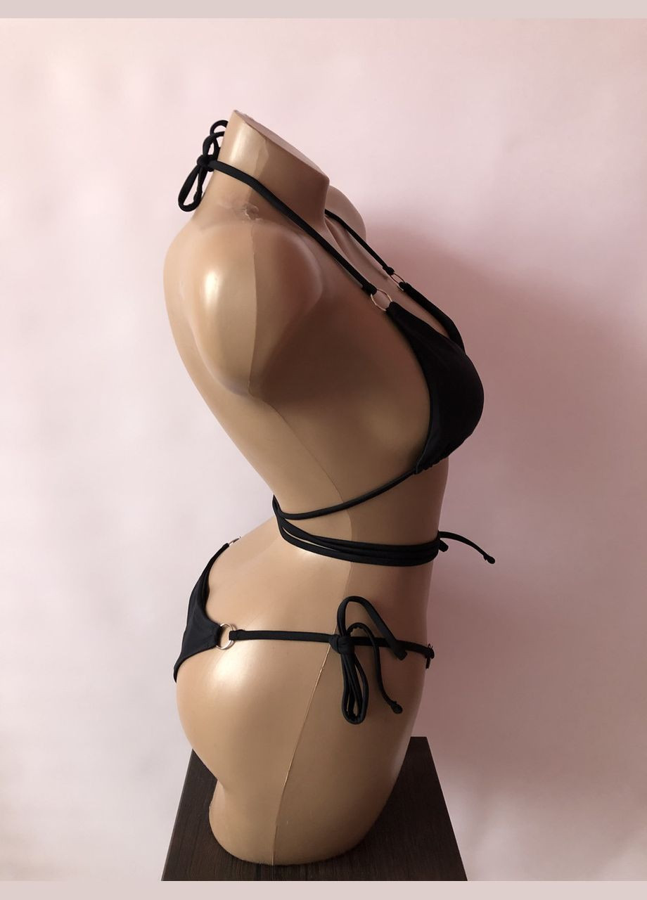 Чорний літній жіночий роздільний купальник на зав'язках No Brand