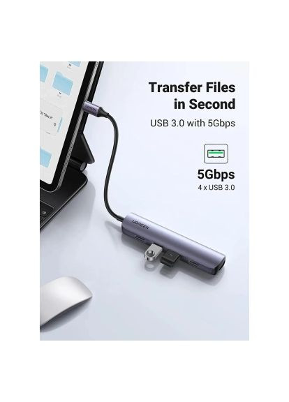 Концентратор (20197) Ugreen USB-C to 4xUSB 3.0 + HDMI CM417 gray (366646181)