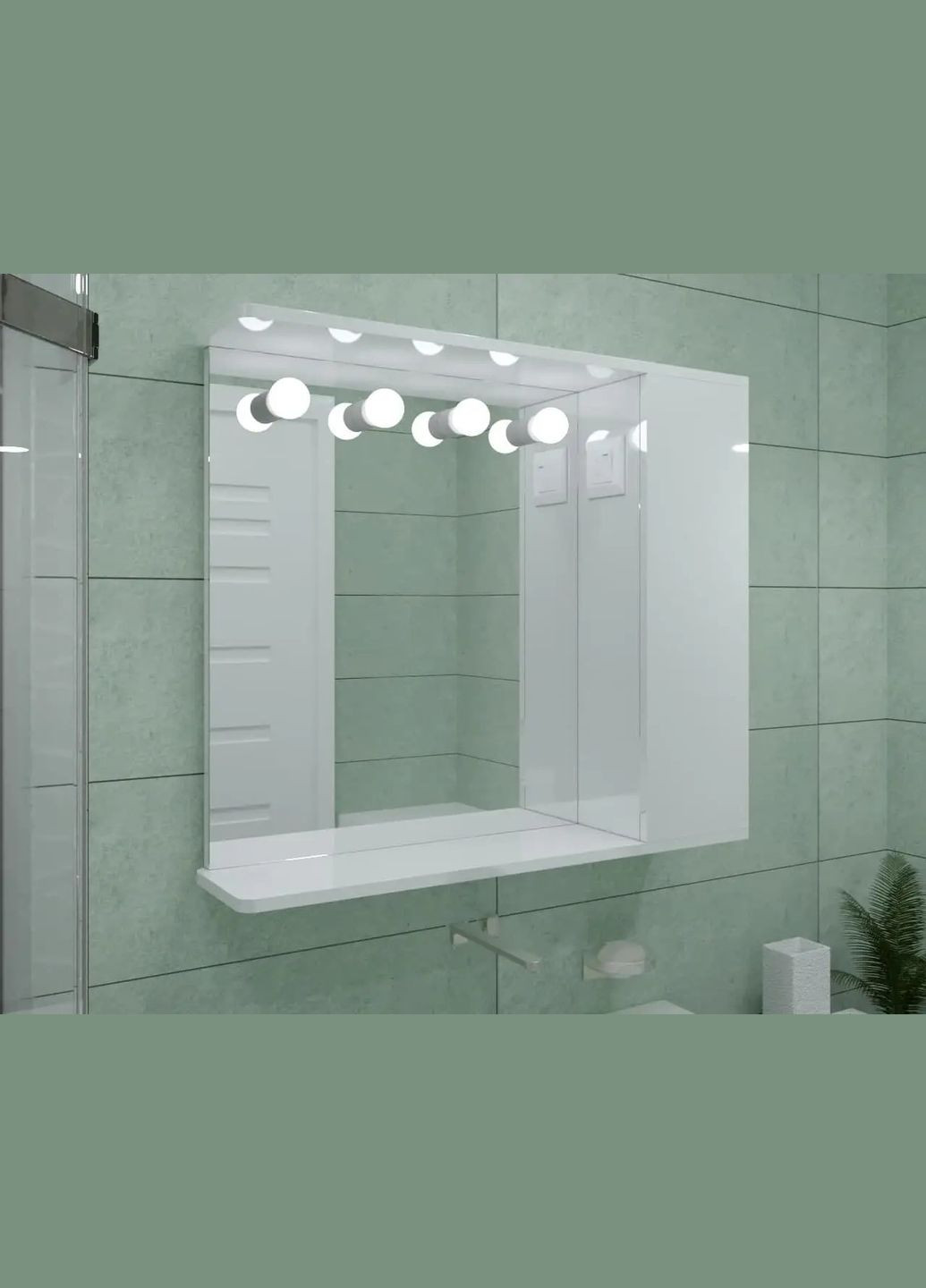 Дзеркальна шафа ШК22 з патронами під лампи вимикачем та розеткою 800х700х160 мм дверця зправа No Brand (313594888)