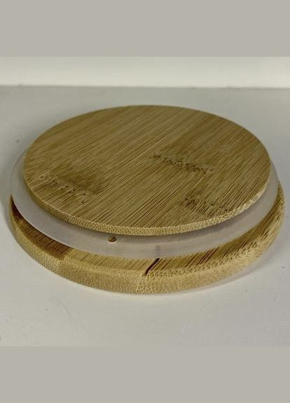 Ємність для сипких продуктів скляна кругла з бамбуковою кришкою 15 см No Brand (328905623)