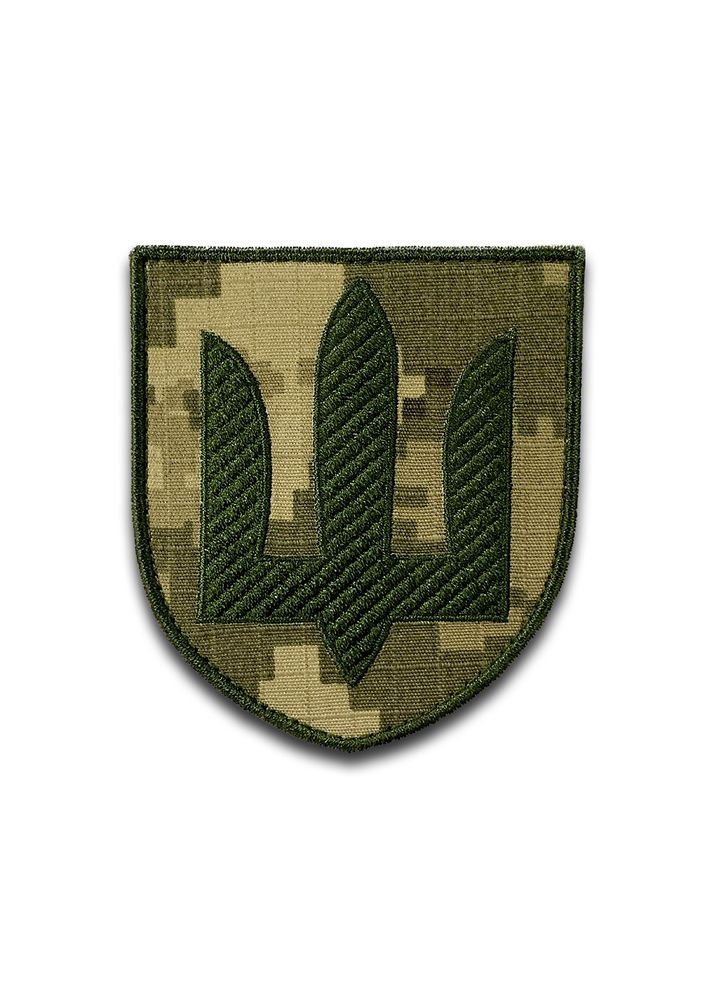 Шеврон Сухопутні війська ЗСУ. Зелений тризуб на пікселі. (Форма щит. На липучці) Розмір 8x7см No Brand (369924567)