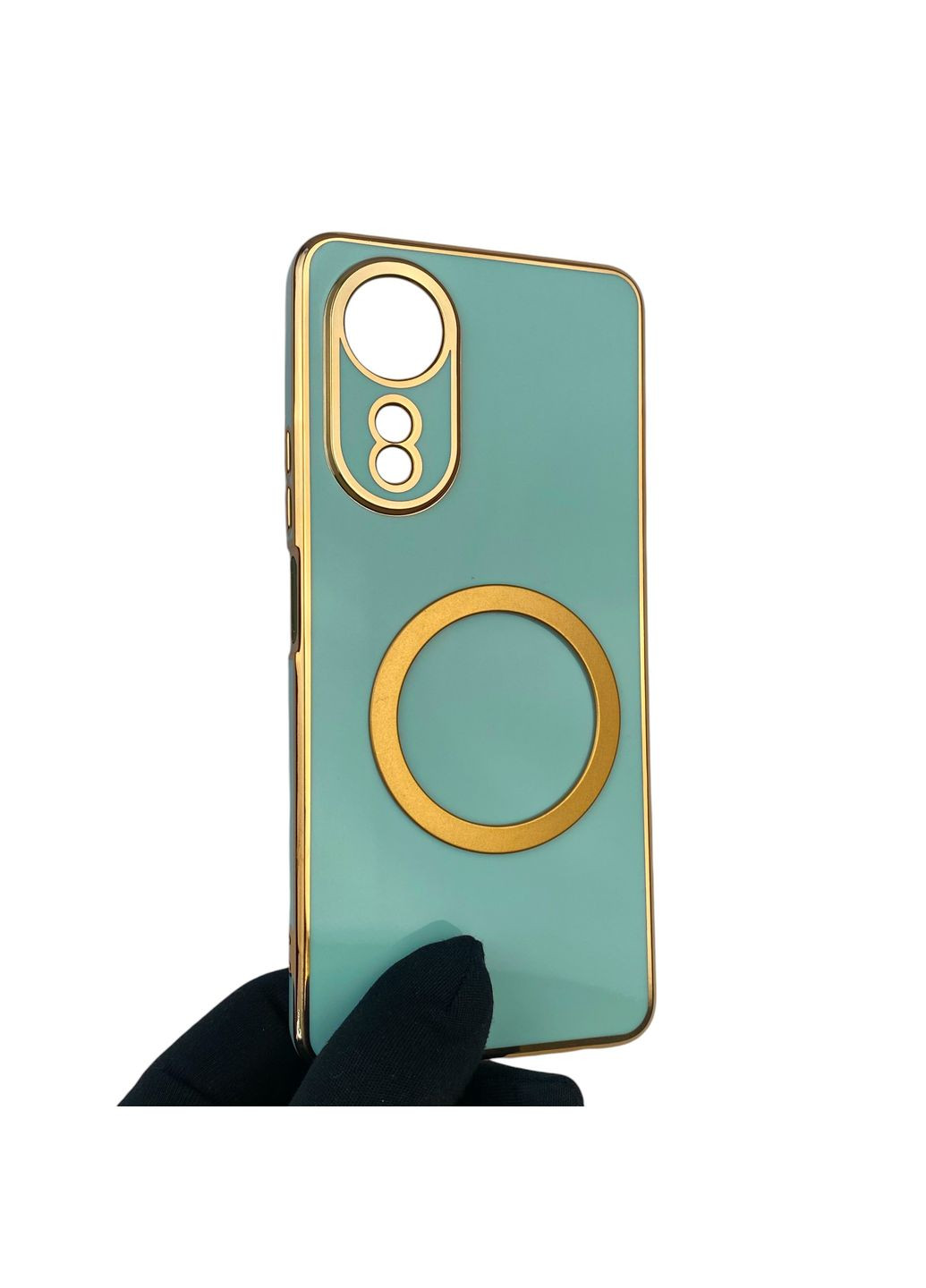 Чохол для A58 (4G) з кільцем MagSafe із золотою окантовкою на оппо а58 бірюзовий gs1 Oppo (366230171)