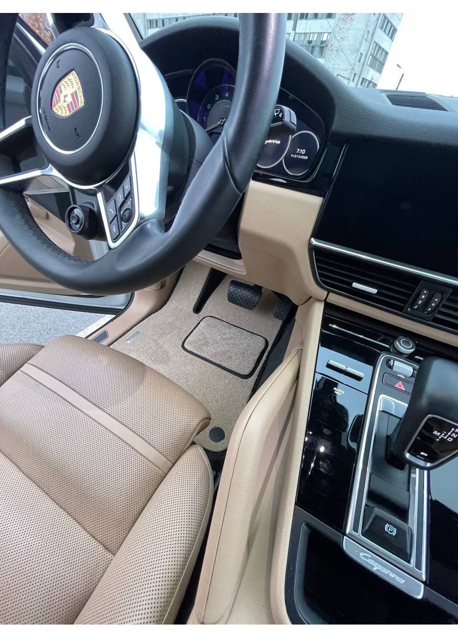 Ворсовые премиум коврики в салон для Porsche (2017-) Ворс ЛЮКС, Бежевый Люкс Cayenne (366973103)