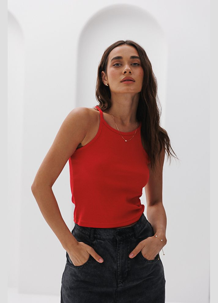 Женская майка в рубчик с американской проймой Arjen — 297327588