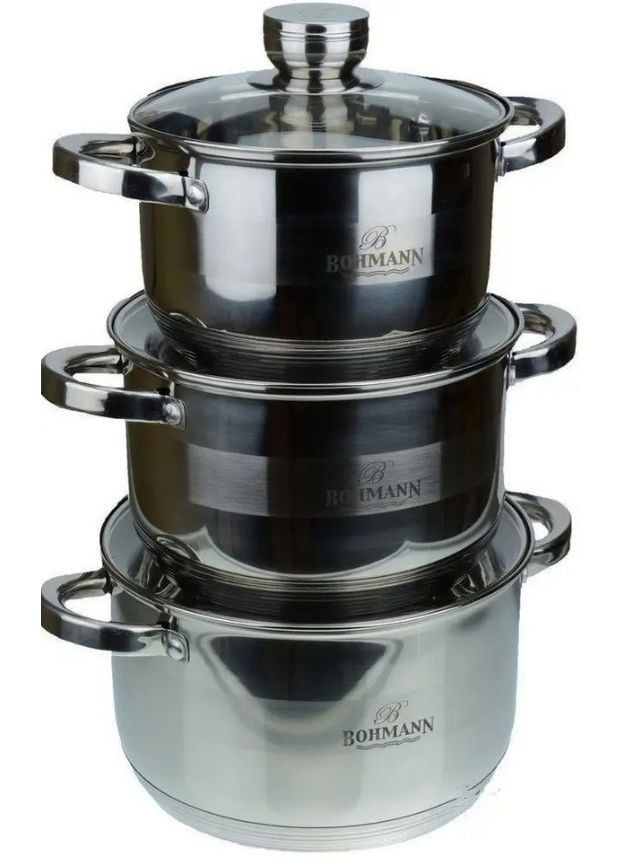 Универсальный набор кастрюль с крышками BH-06-375 6 предметов из нержавеющей стали Bohmann (297331874)