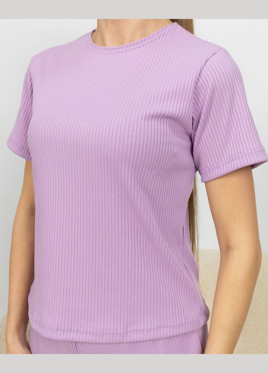 Светло-фиолетовая всесезон пижама женская из рубчика футболка и штаны светло-сиреневый Maybel