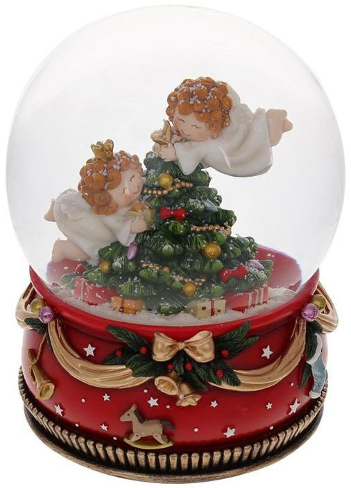 Музыкальный водяной шар Ангелы с Елкой 21см с заводным механизмом для декора интерьера сувенирный шар BonaDi (368979254)