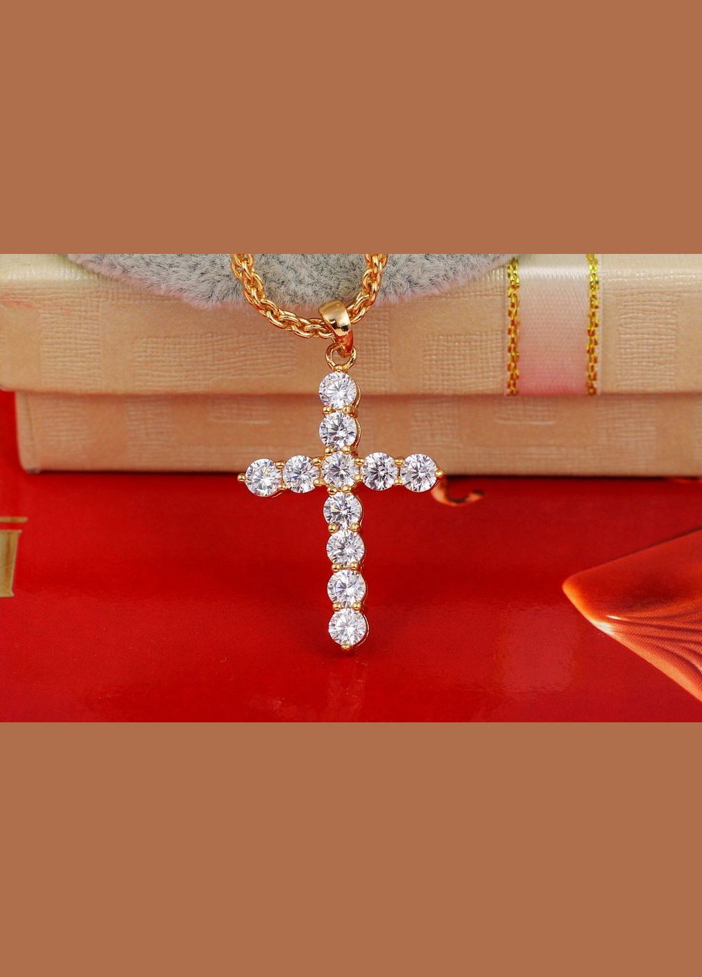 Крестик из крупных фианитов 3 см золотистый Xuping Jewelry (316433594)