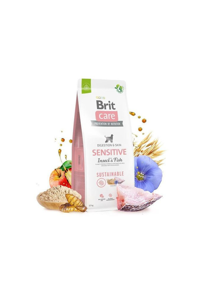 Dog Sustainable Sensitive для собак с чувствительным пищеварением, с рыбой и насекомыми, 12 кг Brit Care (345743454)