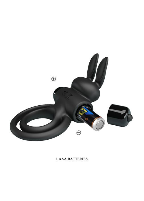 Эрекционное виброкольцо с кроликом Bunny III двойное, чёрное, 9.7 х 4 см Pretty Love (361670111)
